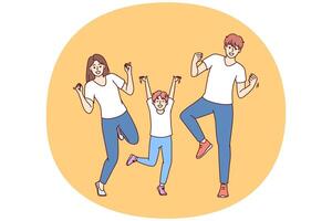 Rejoicing dad with mom and little boy dance and celebrate victory young family competition vector