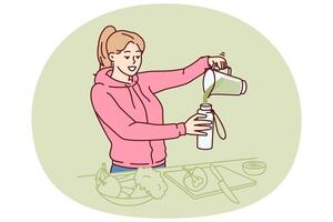 mujer utilizando licuadora a hacer vegetal zalamero durante desintoxicación dieta o después Mañana correr vector