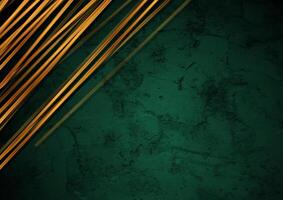 Golden glossy stripes on dark green grunge abstract background vector