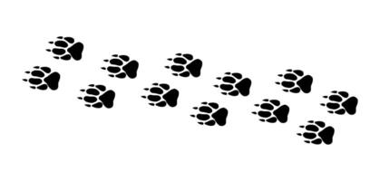 There are many traces of silhouettes of black paws of a wild wolf. illustration vector