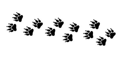 There are many traces of silhouettes of black paws of a wild animal - a dog. illustration vector