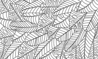 Tropical leaf line art wallpaper background . Natural monstera and banana leaves pattern design in minimalist linear contour simple style. Design for fabric, print, cover, banner, decoration. vector