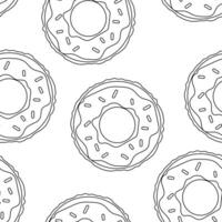 Line Donut with sweet glaze icon isolated seamless pattern on white background. vector