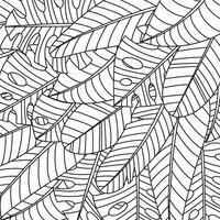 Tropical leaf line art wallpaper background . Natural monstera and banana leaves pattern design in minimalist linear contour simple style. Design for fabric, print, cover, banner, decoration. vector