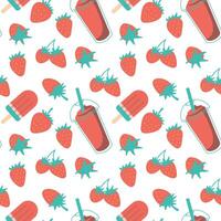 seamless pattern with ice cream and berries. Retro groovy print for fabric, paper, T-shirt. Aesthetic background for decor and design. vector