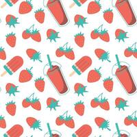 seamless pattern with ice cream and berries. Retro groovy print for fabric, paper, T-shirt. Aesthetic background for decor and design. vector