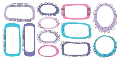Set of hand drawn frames for text. Color blank template. Collection of frames in doodle style vector