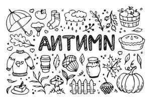 Autumn set in doodle style. Set of autumn elements vector