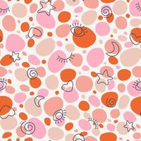 Seamless pattern with bright spots and designs of a star, heart, moon, eye vector