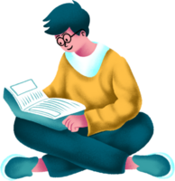 étudiant en train de lire illustration personnage png