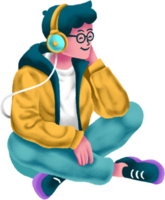 Teenager listening music illustration character png