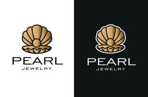 Illustration of Golden Shell with Pearl Elegant Luxury Shell Logo Design vector