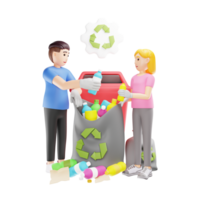 lixo reciclando para eco amigáveis desperdício gestão - 3d personagem ilustração png