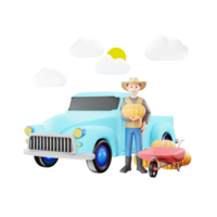 Farmer Delivering Goods Using Pickup Truck - 3D Character Illustration png