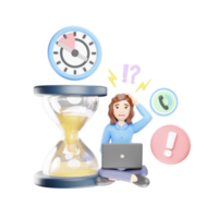 Businesswoman Worried About Time, Corporate Deadline Pressure - 3D Character Illustration png