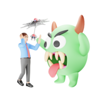 Man Afraid of Monster in 3D Character Illustration png