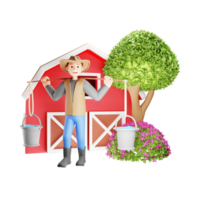 agriculteur porter deux seaux pour arrosage les plantes - 3d personnage illustration png