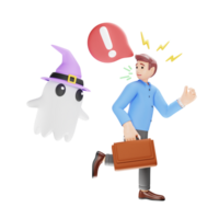 Scared Man Running Away from Ghost - 3D Character Illustration png