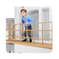 Frightened Guy Suffering from Acrophobia - 3D Character Illustration png