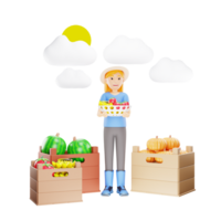Female Farmer Holding Carat of Fresh Fruits - 3D Character Illustration png