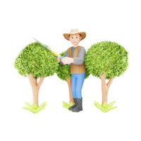 3D Character Illustration of Man with Pruner Scissors Cutting Branches png