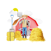 Farmer Weeding Haystack with Farming Fork - 3D Character Illustration png