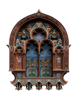 Intricate venetian stained glass window, a timeless artistic masterpiece. png