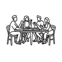 family playing games outline drawing line art community care vector