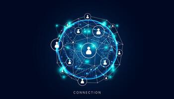 Network connection, digital hi-tech digital internet communication, technology on global background and people icons on modern background. vector