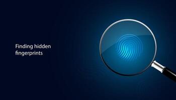 Magnifying glass looking at fingerprints On a blue background, technology in scientific forensics, DNA, forensics. vector