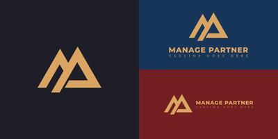 Abstract initial letter MP or PM logo in gold color isolated on multiple background colors. The logo is suitable for business and consulting company logo icons to design inspiration templates. vector