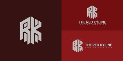 Abstract initial hexagon letter RK or KR logo in white color isolated on multiple red background colors. The logo is suitable for rental property business logo icons to design inspiration templates. vector