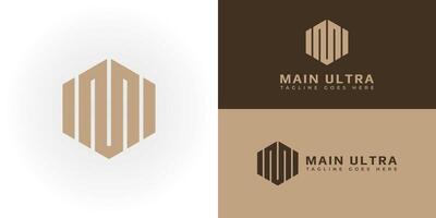 Abstract initial hexagon letter MU or UM logo in gold color isolated on multiple background colors. The logo is suitable for luxurious watch brand logo icons to design inspiration templates. vector