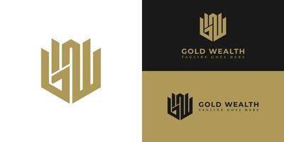 Abstract initial hexagon letter GW or WG logo in soft gold color isolated on multiple background colors. The logo is suitable for apartment investment company logo icons to design inspiration template vector