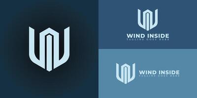 Abstract initial letter WI or IW logo in soft blue color isolated on multiple blue background colors. The logo is suitable for branding and design studio logo icons to design inspiration templates. vector