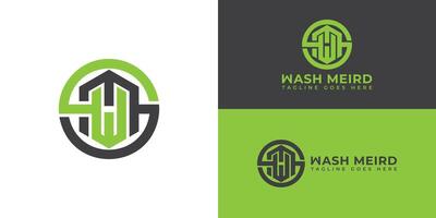 Abstract initial letter WM or MW logo in black-green color isolated on multiple background colors. The logo is suitable for pressure washers' brand company logo icons to design inspiration templates. vector