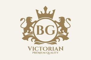 Luxury Letter BG crest Gold color Logo , Victory logo, crest logo, wing logo. vector