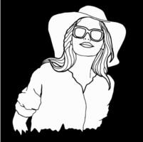 verano tema hermosa mujer vistiendo Gafas de sol blanco silueta vector