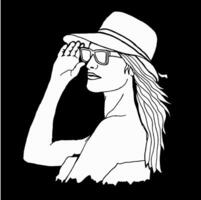 verano tema hermosa mujer vistiendo Gafas de sol blanco silueta vector