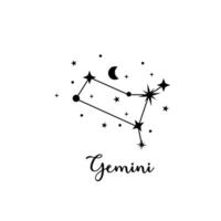 Geminis zodíaco firmar con Luna y estrellas vector