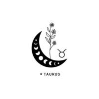 Taurus zodiac sign with moon phase and flower vector