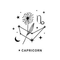 Capricorn zodiac sign with moon and stars vector