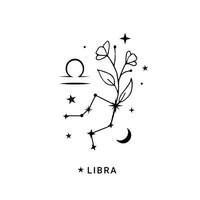 Libra zodiac sign with moon and stars vector