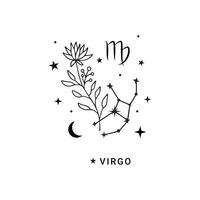 Virgo zodíaco firmar con Luna y estrellas vector