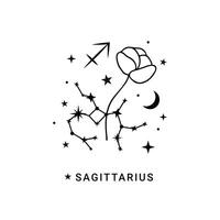 Sagittarius zodiac sign with moon and stars vector