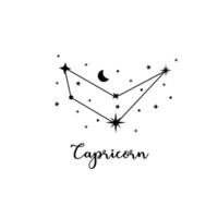 Capricorn zodiac sign with moon and stars vector