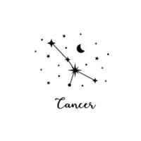 cáncer zodíaco firmar con Luna y estrellas vector
