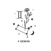 Gemini zodiac sign with moon and stars vector