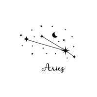 Aries zodiac sign with moon and stars vector