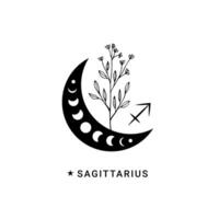 Sagittarius zodiac sign with moon and stars vector